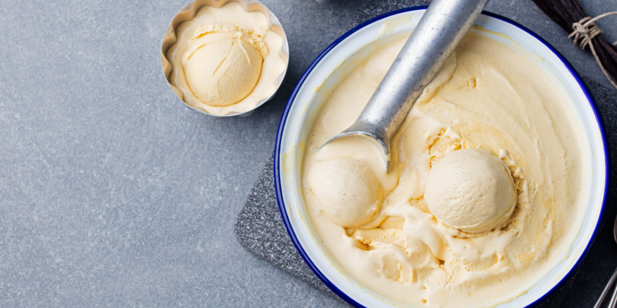 Picture of ice cream being scooped out of a bowl